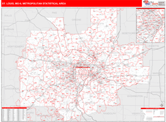 St. Louis Metro Area Digital Map Red Line Style